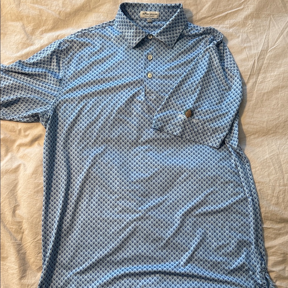 Peter Millar Light Blue Skull Pattern Golf Shirt